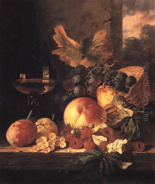 Still Life With Fruit And A Wine Glass Oil Painting by Edward Ladell