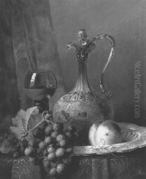 Still Life Of Fruit And Wine Oil Painting by Edward Ladell