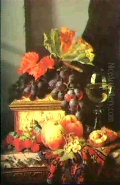 Still Life With Fruit, A Glass Of Wine And An Ivory Casket Oil Painting by Edward Ladell