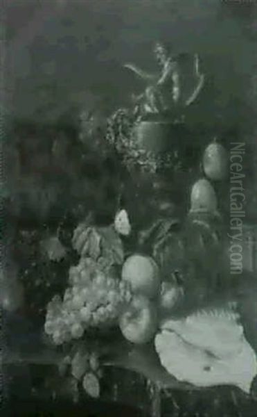 Still Life Of Fruit With A Flagon And A Shell Oil Painting by Edward Ladell