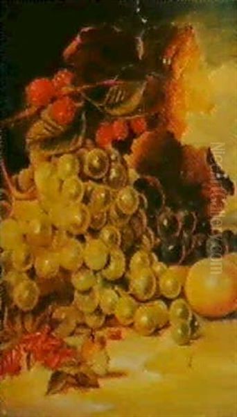 Still Life Of Fruit And Leaves Oil Painting by Edward Ladell