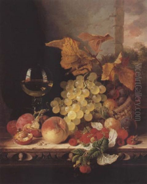 Still Life With Fruit And A Glass Of Wine Oil Painting by Edward Ladell