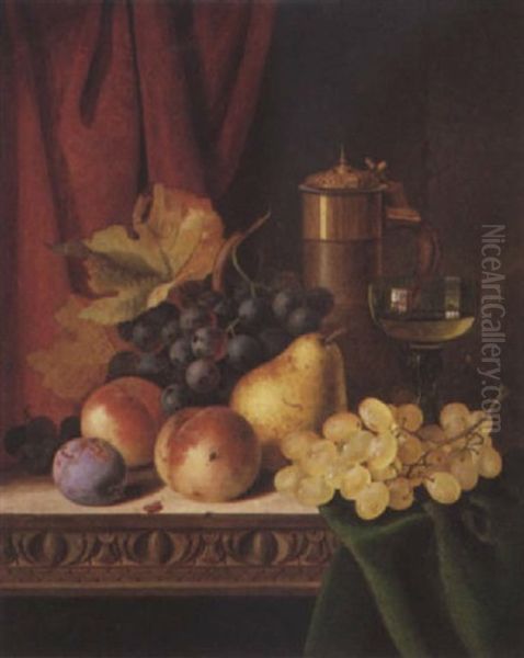 Still Life With Fruit And A Glass Of Wine Oil Painting by Edward Ladell