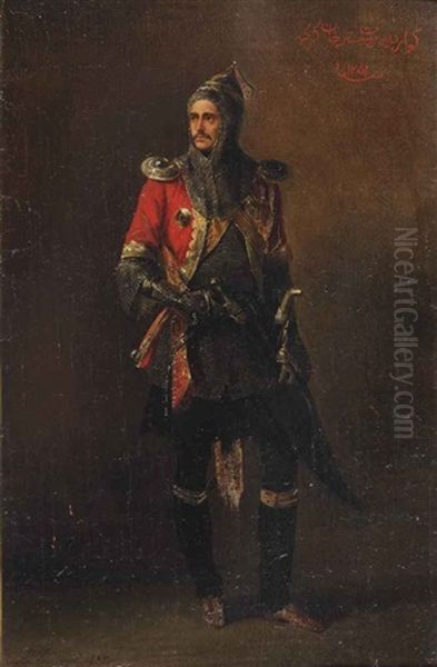 An Officer Of The Guard Caucasion-mountaineer Half Squadron Oil Painting by Adolphe Ignatievich Ladurner