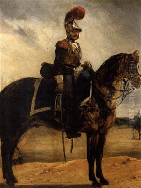 Dragon A Cheval (+ Carabinier A Cheval; 2 Works) Oil Painting by Adolphe Ignatievich Ladurner