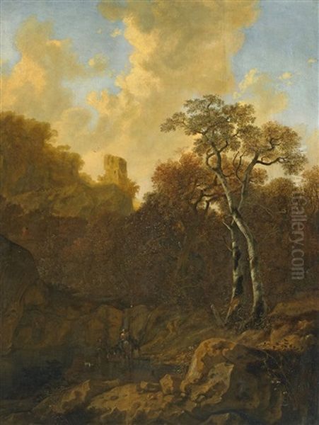 Italienische Flusslandschaft Oil Painting by Reynier Van Der Laeck