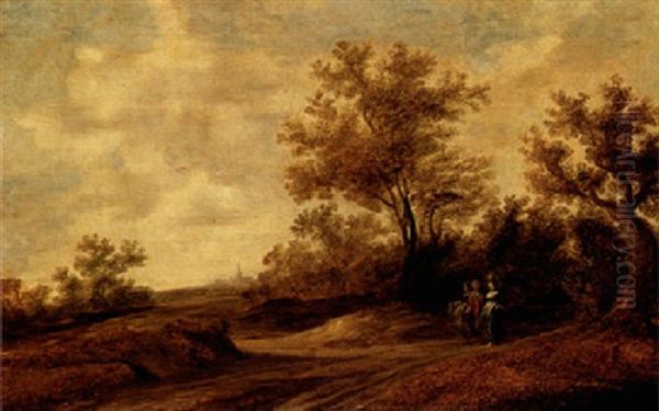 A Dune Landscape With Figures By A Track Oil Painting by Reynier Van Der Laeck