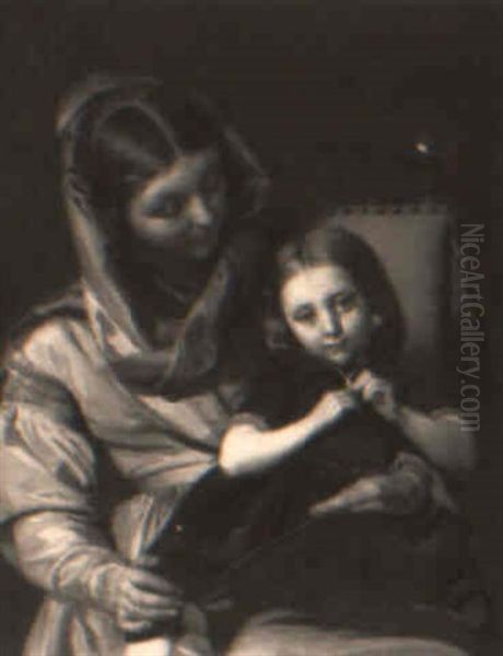 On Mother's Knee Oil Painting by Alexandre (Lammlein) Laemlein