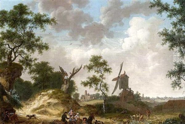 Hollandische Landschaft Mit Windmuhle Oil Painting by Dirk (Thiery) Jan van der Laen