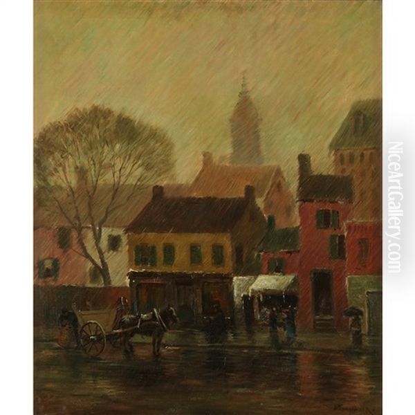 Rainy Day, Canal Street, New York City Oil Painting by Alexander Theobald Van Laer