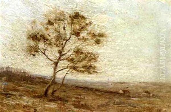 Rural Landscape With Lone Tree Oil Painting by Alexander Theobald Van Laer