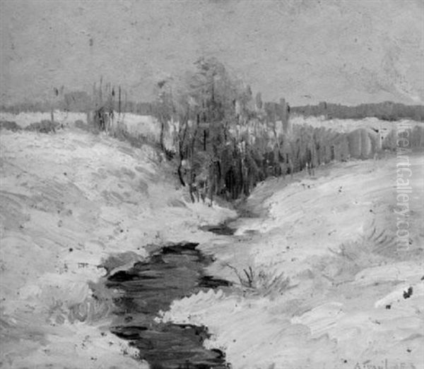 Connecticut Winter Oil Painting by Alexander Theobald Van Laer