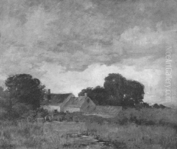 A Connecticut Homestead Oil Painting by Alexander Theobald Van Laer