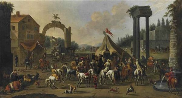 An Italianate Classical Landscape With Figures Resting Near A Tent, Others Merry Making Oil Painting by Pieter Jacobsz. van Laer