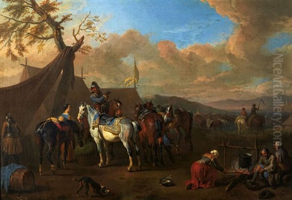 Groupe De Cavaliers Au Bivouac Oil Painting by Pieter Jacobsz. van Laer