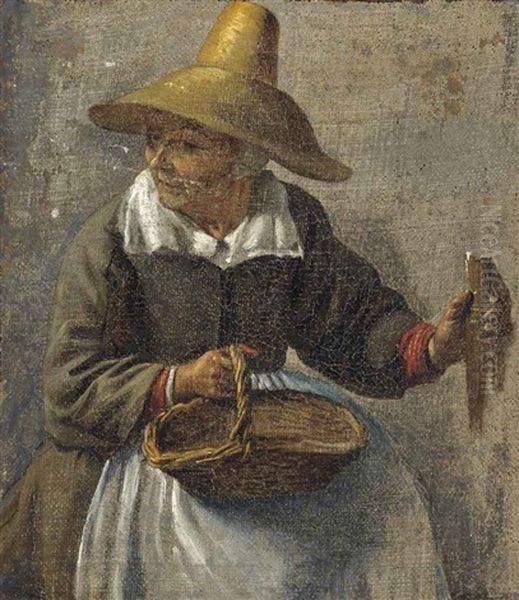 A Seated Woman With A Basket Oil Painting by Pieter Jacobsz. van Laer