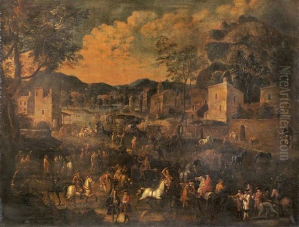 Pferdemarkt Oil Painting by Pieter Jacobsz. van Laer