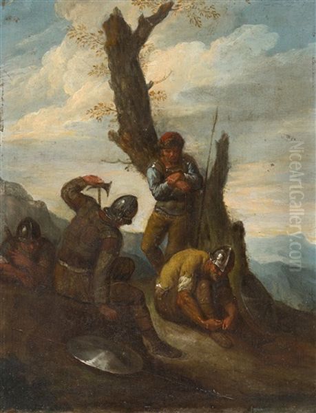 Vier Soldaten Bei Der Rast Oil Painting by Pieter Jacobsz. van Laer