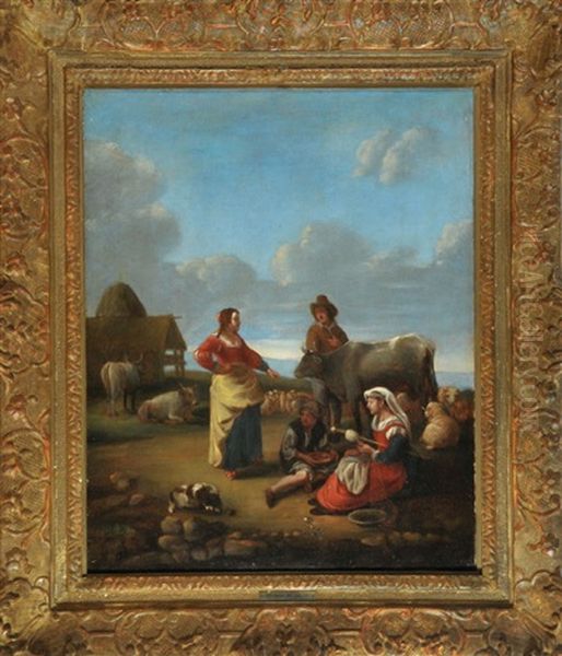 Hirten Mit Kuhen Und Schafen Bei Der Rast Oil Painting by Pieter Jacobsz. van Laer