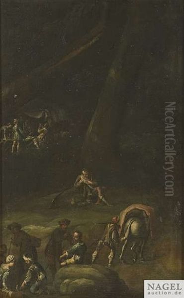 Reges Treiben In Einem Soldatenlager (triptych) Oil Painting by Pieter Jacobsz. van Laer