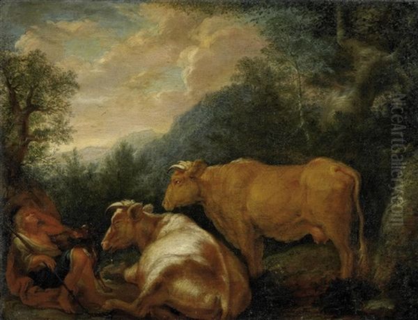 Rastender Kuhhirte Oil Painting by Pieter Jacobsz. van Laer