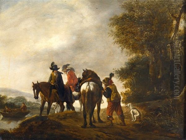 Le Passage Du Gue Oil Painting by Pieter Jacobsz. van Laer