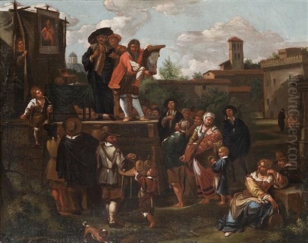 Karneval (+ Der Scharlatan; 2 Works) Oil Painting by Pieter Jacobsz. van Laer