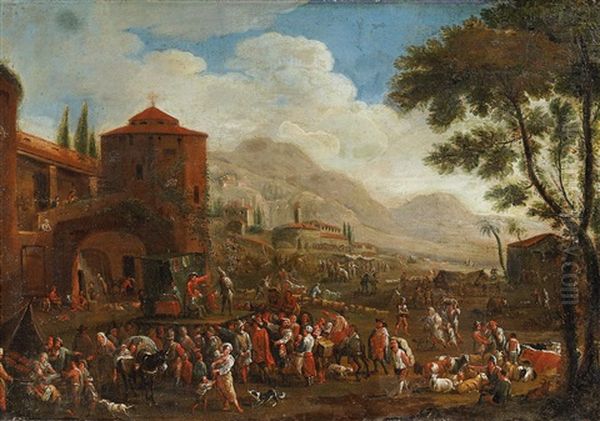 Markttag Vor Den Toren Eines Norditalienischen Stadtchens Oil Painting by Pieter Jacobsz. van Laer