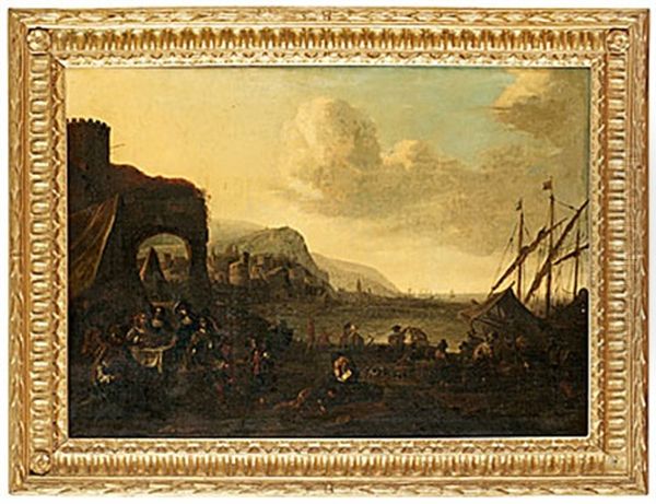 Hamnbild Med Figurstaffage Oil Painting by Pieter Jacobsz. van Laer