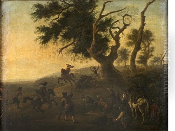 The Boar Hunt Oil Painting by Pieter Jacobsz. van Laer