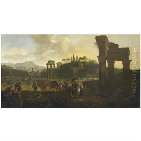 Rome, A View Of The Campo Vaccino Oil Painting by Pieter Jacobsz. van Laer