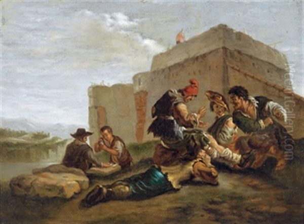 Morraspieler Vor Einem Kastell Oil Painting by Pieter Jacobsz. van Laer