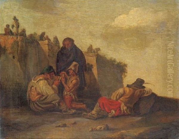 Kartenspieler Und Rastende Oil Painting by Pieter Jacobsz. van Laer