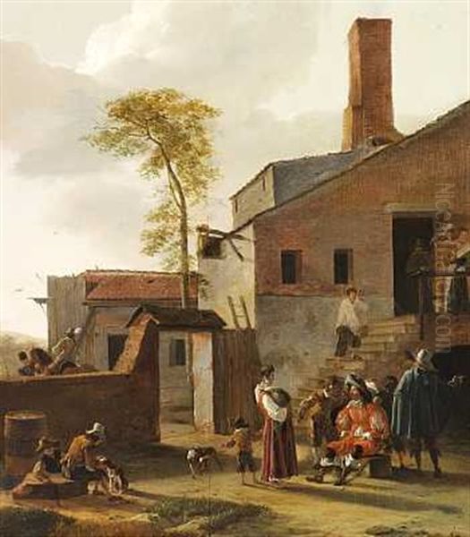 Herremanden Bydes Velkommen Ved En Landevejskro Oil Painting by Pieter Jacobsz. van Laer