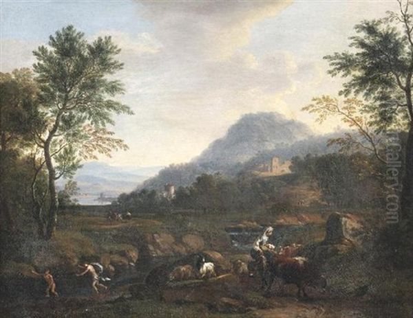 Ideale Italienische Fluslandschaft Oil Painting by Pieter Jacobsz. van Laer