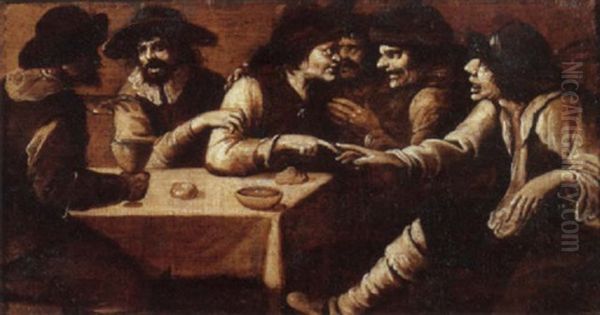 Vagabonds Conversing In An Interior Oil Painting by Pieter Jacobsz. van Laer