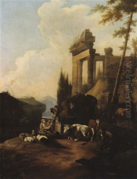 Paesaggio Italianizzante Con Pastori E Armenti Oil Painting by Pieter Jacobsz. van Laer