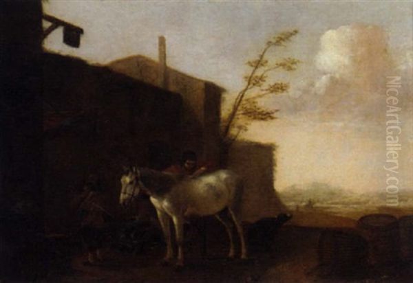 An Italianate Landscape With A Horse, A Boy And An Ostler By An Inn Oil Painting by Pieter Jacobsz. van Laer