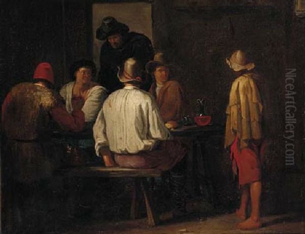 Peasants Drinking In A Tavern Oil Painting by Pieter Jacobsz. van Laer