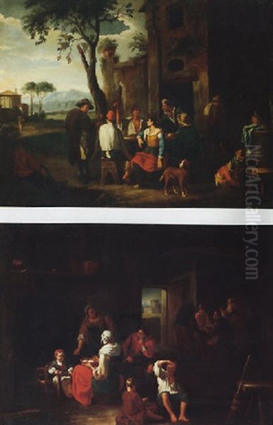 Figures Seated At A Table And Drinking Wine Outside A House Oil Painting by Pieter Jacobsz. van Laer