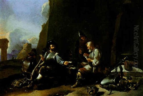 Soldiers Playing Cards Oil Painting by Pieter Jacobsz. van Laer