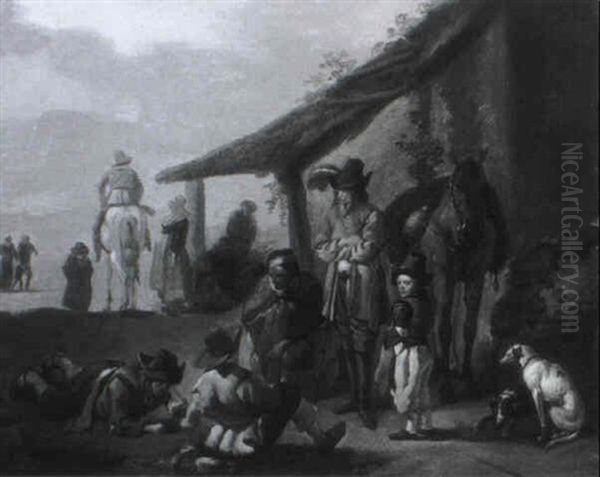 Scene Paysanne Avec Groupe De Joueurs Oil Painting by Pieter Jacobsz. van Laer