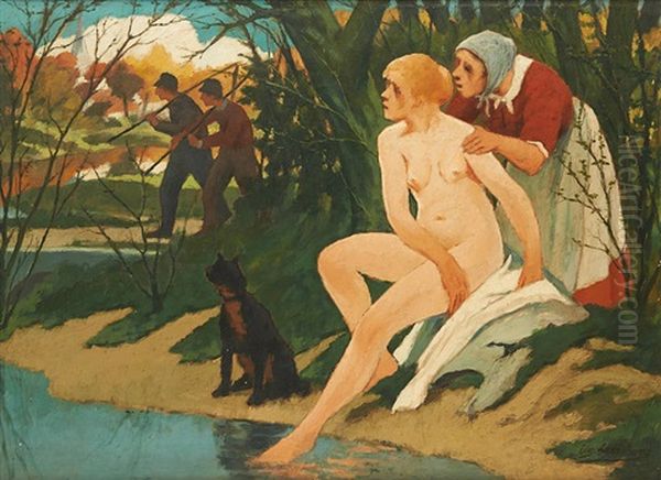 Suzanne Au Bain Oil Painting by Eugene Jules Joseph Laermans