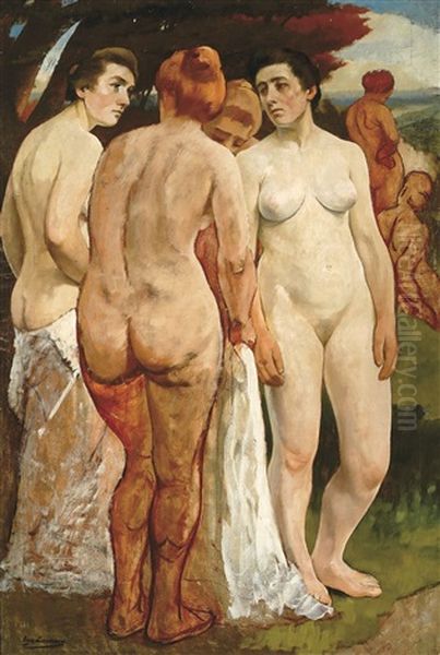 Baigneuses Oil Painting by Eugene Jules Joseph Laermans