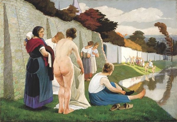 Le Bain Oil Painting by Eugene Jules Joseph Laermans