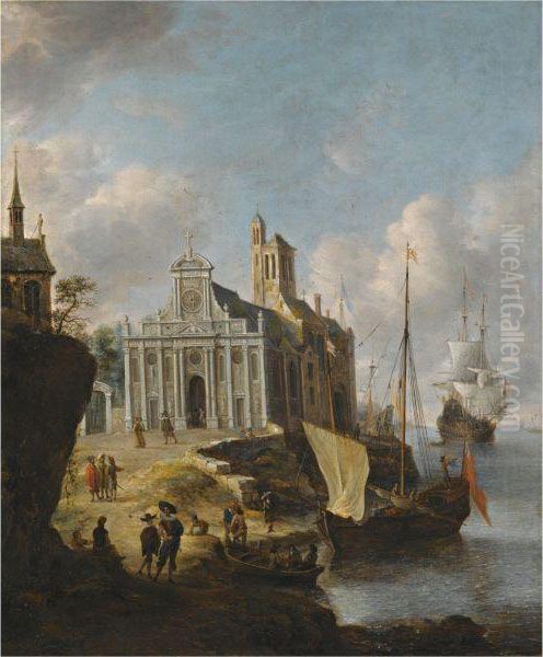 A Capriccio Of A Mediterranean Port Oil Painting by Jan Abrahamsz. Beerstraaten