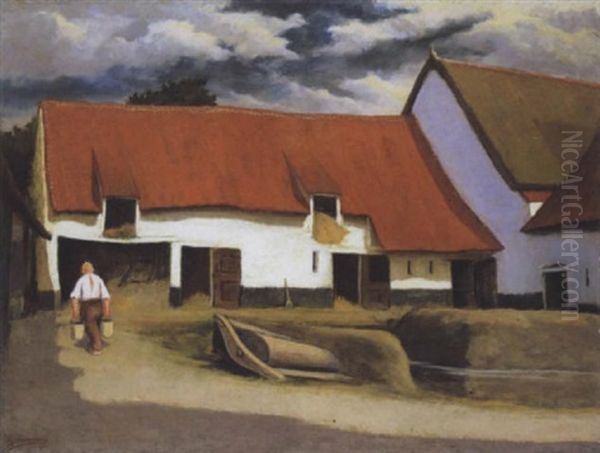 La Cour D'une Ferme Brabanconne Oil Painting by Eugene Jules Joseph Laermans