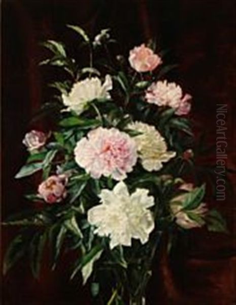 Still Life With Pink And White Peonies Oil Painting by Augusta Laessoe