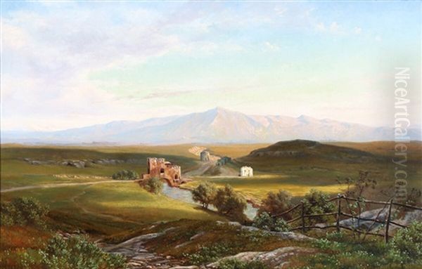 View From The Roman Campagna With A View Towards Ponte Nomentano Oil Painting by Thorald Laessoe