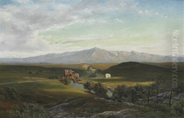 View From The Roman Campagna With A View Towards Ponte Nomentano Oil Painting by Thorald Laessoe